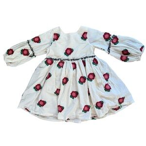 Pink Chicken White Dress with Pink Floral Pattern